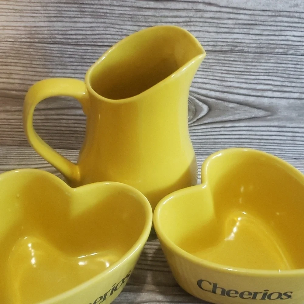 Collectible Cherios ceramic heart bowls and pitcher